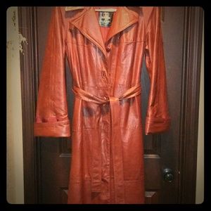 BELOW THE KNEE RED LEATHER COAT